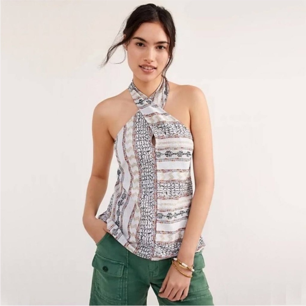 Anthropologie Leanne Jacquard Boho Aztec Print Keyhole Halter Top size XS